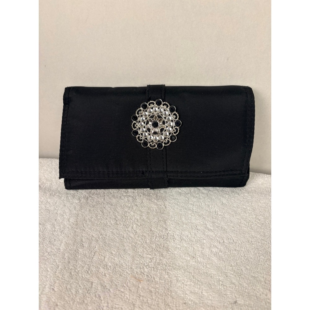 Black Cosmetic Organizer Jewelry Pouch Travel Makeup Case with Rhinestone Accent